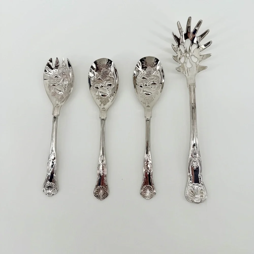 Vintage Ornate Silver Plate 4pc Serving Set - Pasta & Salad - Freshly Polished!